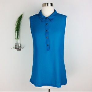 Shiloh 770 Blue Sleeveless Collar Hi-Low Top Sz S